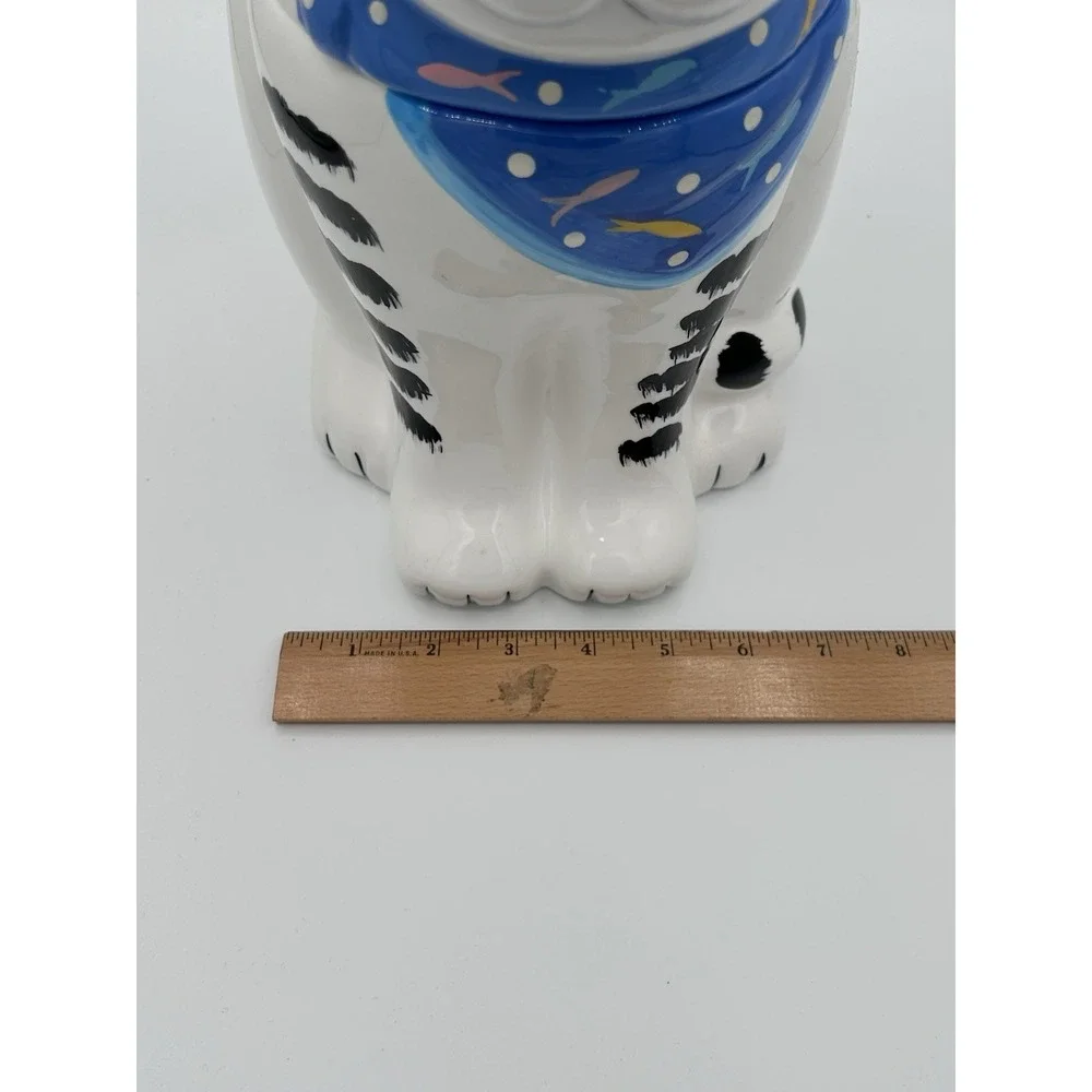 Vtg CoCo Dowley Cat Cookie Jar 1990 Blue Scarf Collectible Eye-Catching Decor
